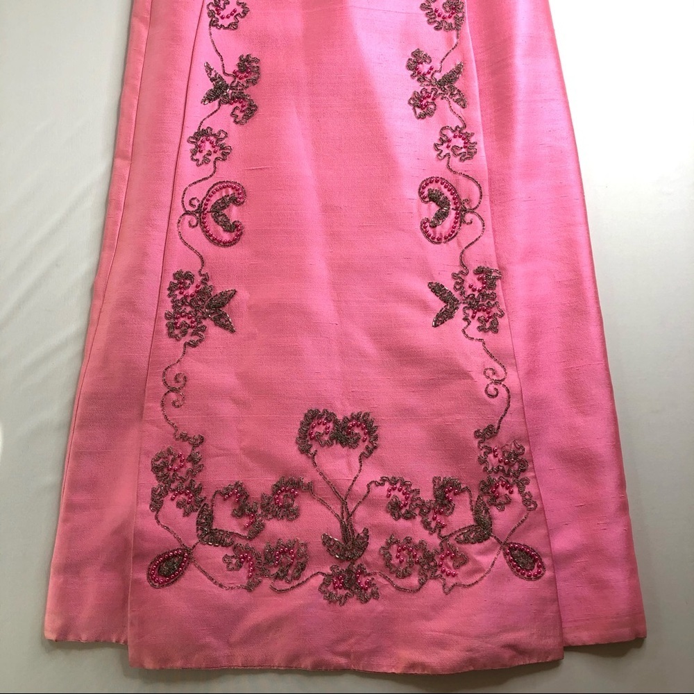 Vintage Hand-Made Beaded Evening Gown. Pink Silver - Picture 10 of 16